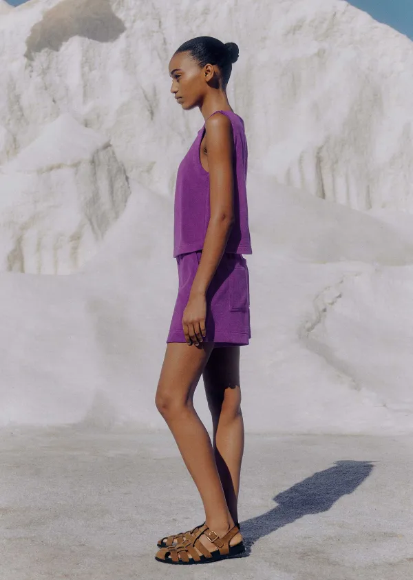 ME+EM Towelling Crop Top + Short Co-Ord Purple