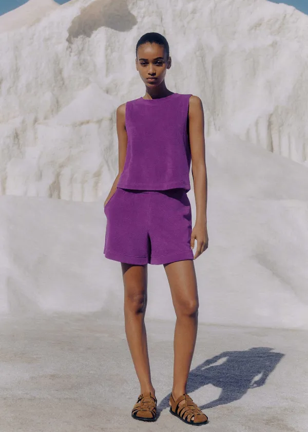 ME+EM Towelling Crop Top + Short Co-Ord Purple