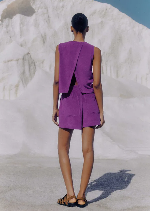 ME+EM Towelling Crop Top + Short Co-Ord Purple