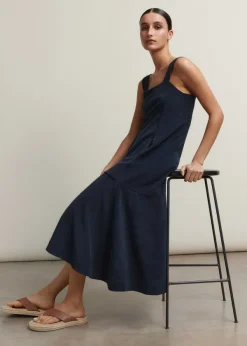 Discount ME+EM Towelling Sleeveless Midi Dress Navy