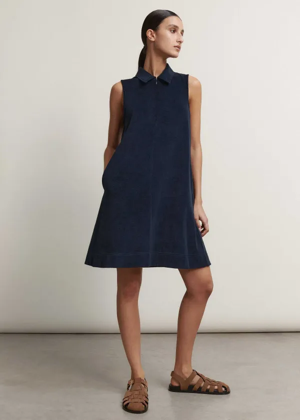 Clearance ME+EM Towelling Sleeveless Swing Dress Navy