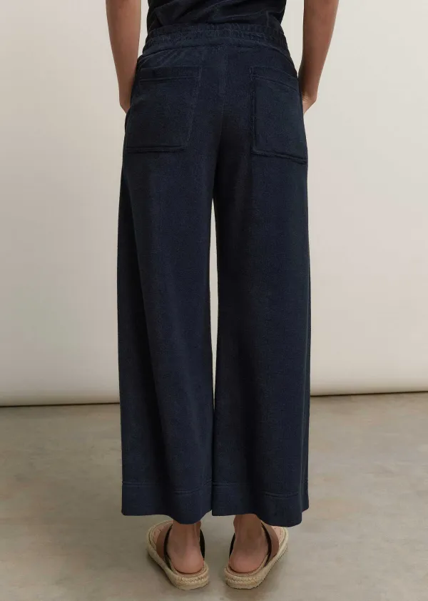 ME+EM Towelling Wide-Leg Crop Trouser Navy