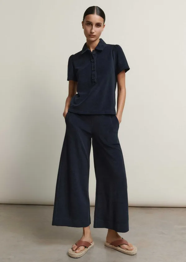 ME+EM Towelling Wide-Leg Crop Trouser Navy