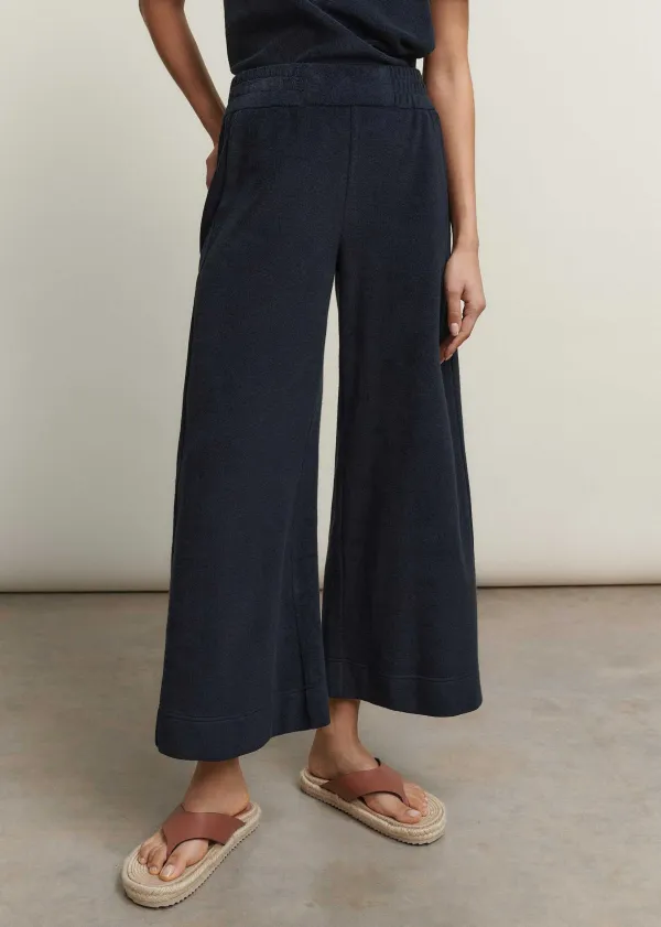 ME+EM Towelling Wide-Leg Crop Trouser Navy