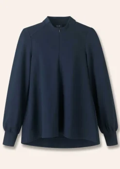 ME+EM Travel Tailoring Balloon Sleeve Swing Top Navy