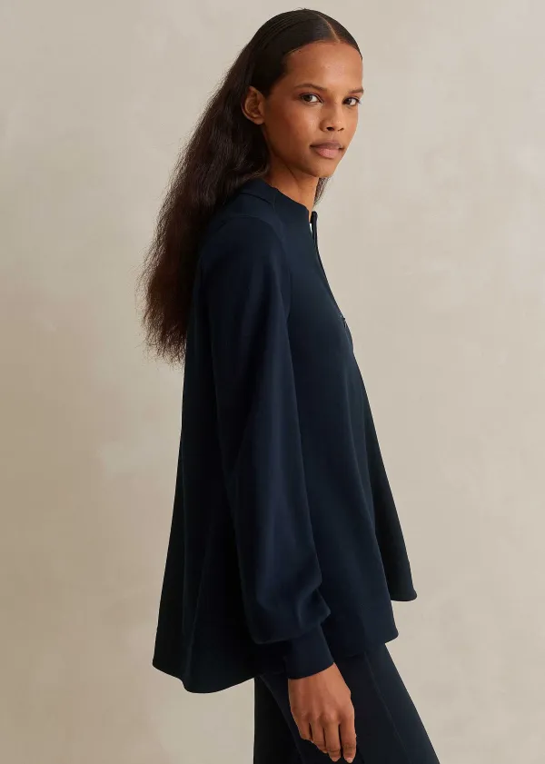 ME+EM Travel Tailoring Balloon Sleeve Swing Top Navy