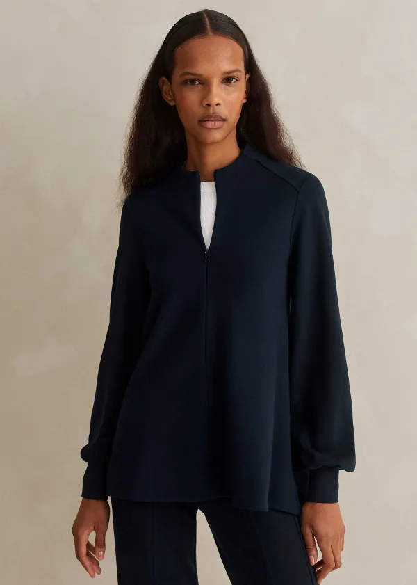 ME+EM Travel Tailoring Balloon Sleeve Swing Top Navy