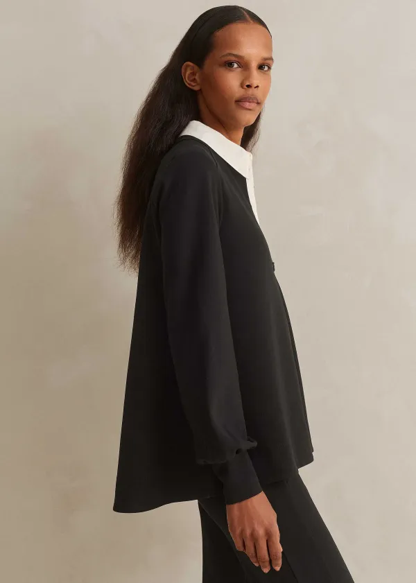 ME+EM Travel Tailoring Balloon Sleeve Swing Top Black