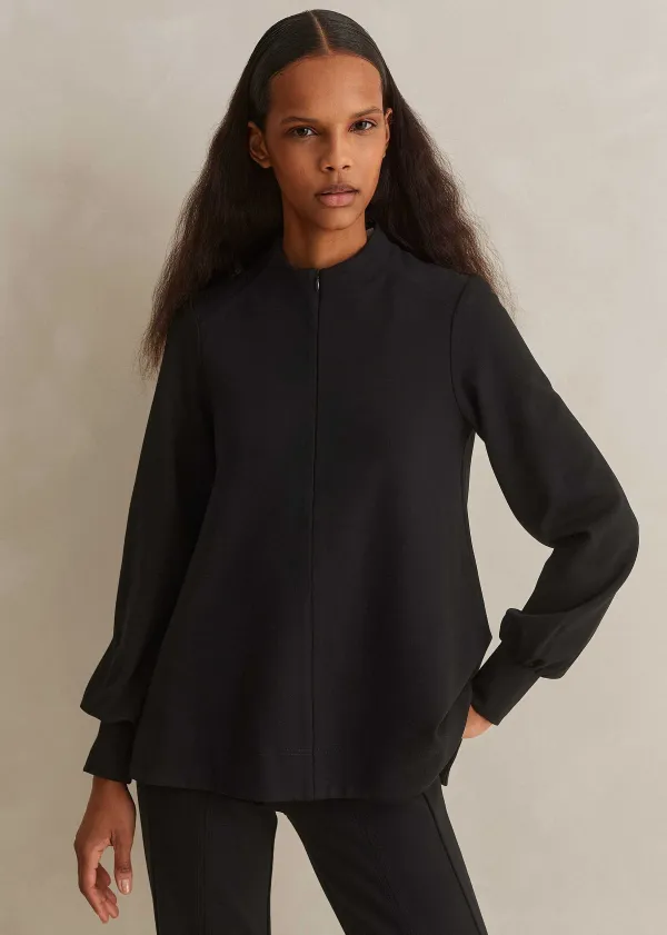 ME+EM Travel Tailoring Balloon Sleeve Swing Top Black