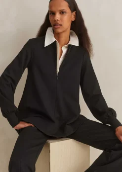 ME+EM Travel Tailoring Balloon Sleeve Swing Top Black