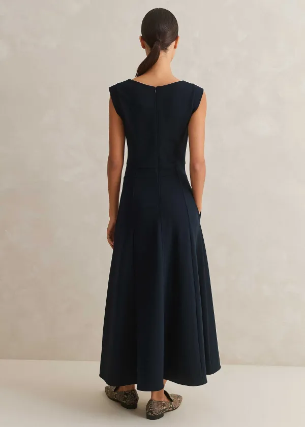 Outlet ME+EM Travel Tailoring Boat Neck Midi Dress Navy