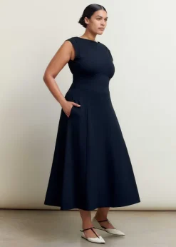 Outlet ME+EM Travel Tailoring Boat Neck Midi Dress Navy