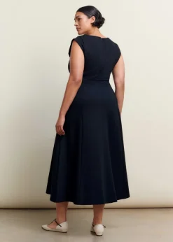 Outlet ME+EM Travel Tailoring Boat Neck Midi Dress Navy