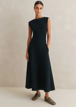 Outlet ME+EM Travel Tailoring Boat Neck Midi Dress Navy