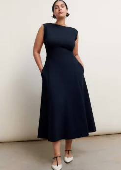 Outlet ME+EM Travel Tailoring Boat Neck Midi Dress Navy