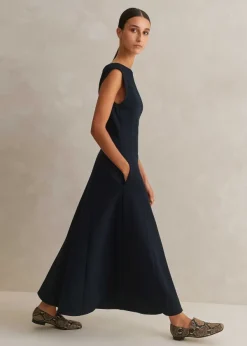 Outlet ME+EM Travel Tailoring Boat Neck Midi Dress Navy