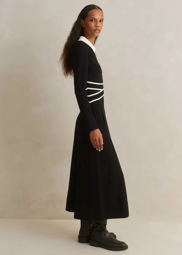 ME+EM Travel Tailoring Contrast Detail Maxi Dress Black/Light Cream