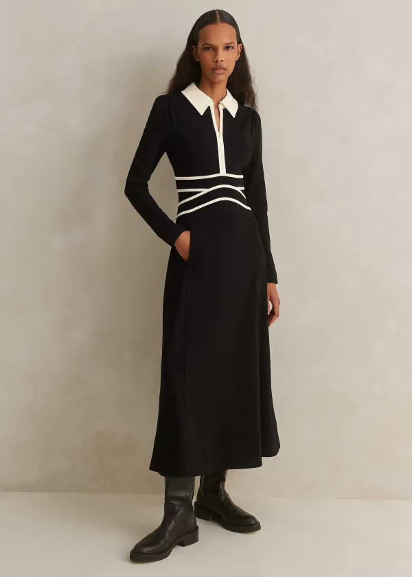ME+EM Travel Tailoring Contrast Detail Maxi Dress Black/Light Cream