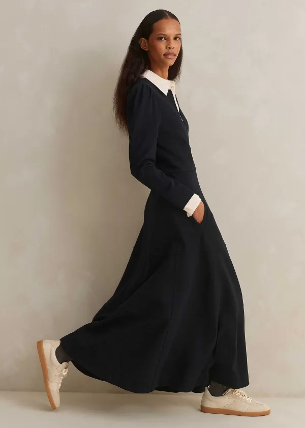 ME+EM Travel Tailoring Fit And Flare Maxi Dress Navy