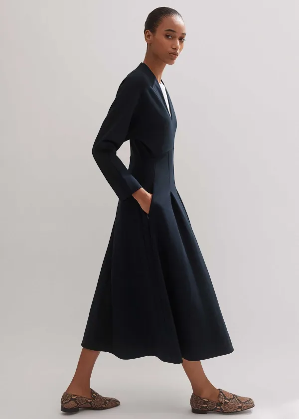 Discount ME+EM Travel Tailoring Fit And Flare Midi Dress Navy