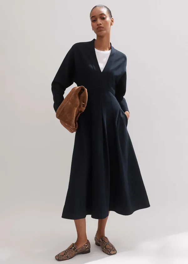 Discount ME+EM Travel Tailoring Fit And Flare Midi Dress Navy