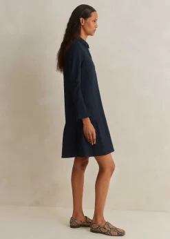 ME+EM Travel Tailoring Fluted Hem Shift Dress Navy