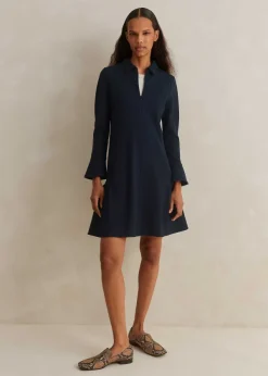 ME+EM Travel Tailoring Fluted Hem Shift Dress Navy
