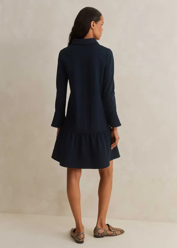 ME+EM Travel Tailoring Fluted Hem Shift Dress Navy