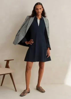 ME+EM Travel Tailoring Fluted Hem Shift Dress Navy