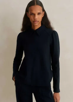 Clearance ME+EM Travel Tailoring Shirt Collar Swing Top Navy