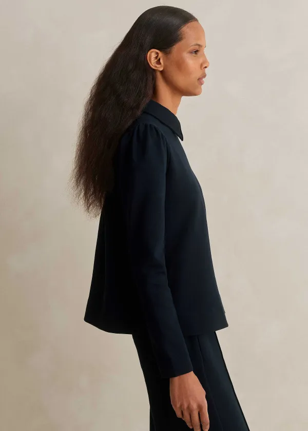 Clearance ME+EM Travel Tailoring Shirt Collar Swing Top Navy