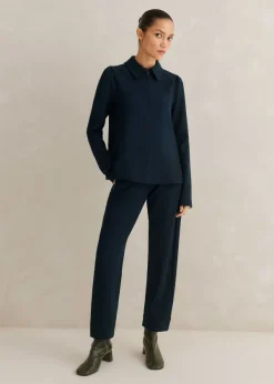 Online ME+EM Travel Tailoring Slim-Crop Trouser + Swing Top Co-Ord Blue