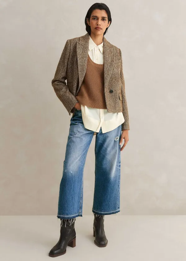 Best ME+EM Tweed Cropped Coat Jacket Cream/Mocha