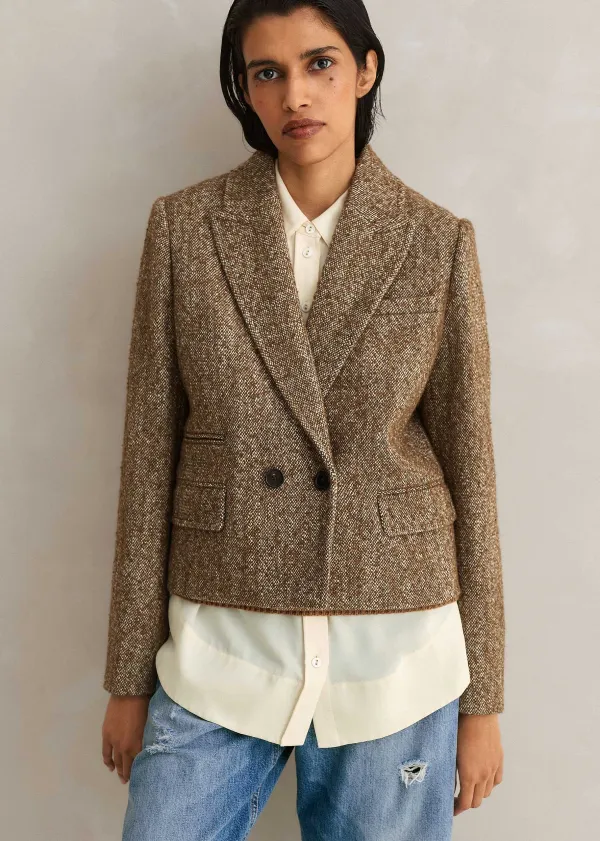 Best ME+EM Tweed Cropped Coat Jacket Cream/Mocha