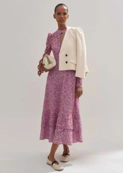 Hot ME+EM Two-Tone Lace Midi Dress Lupin Lilac/Hot Coral