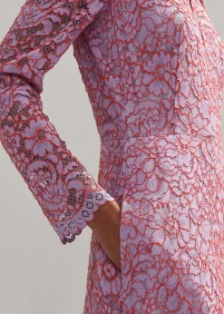 Hot ME+EM Two-Tone Lace Midi Dress Lupin Lilac/Hot Coral