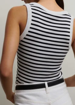 Discount ME+EM Ultimate Crew Neck Stripe Vest Navy/Soft White