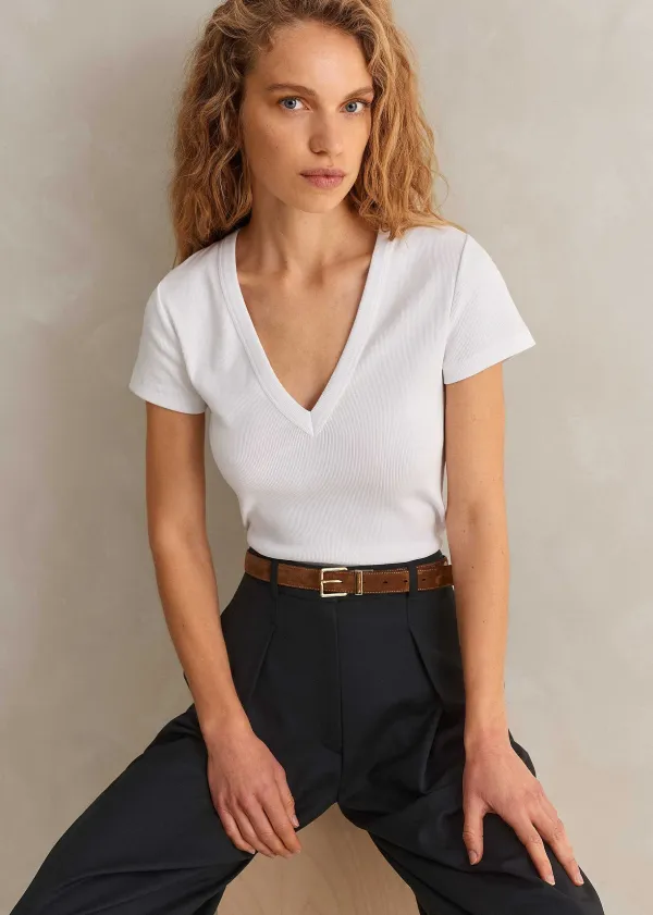 Sale ME+EM Ultimate Fitted Rib V-Neck Tee Bright White