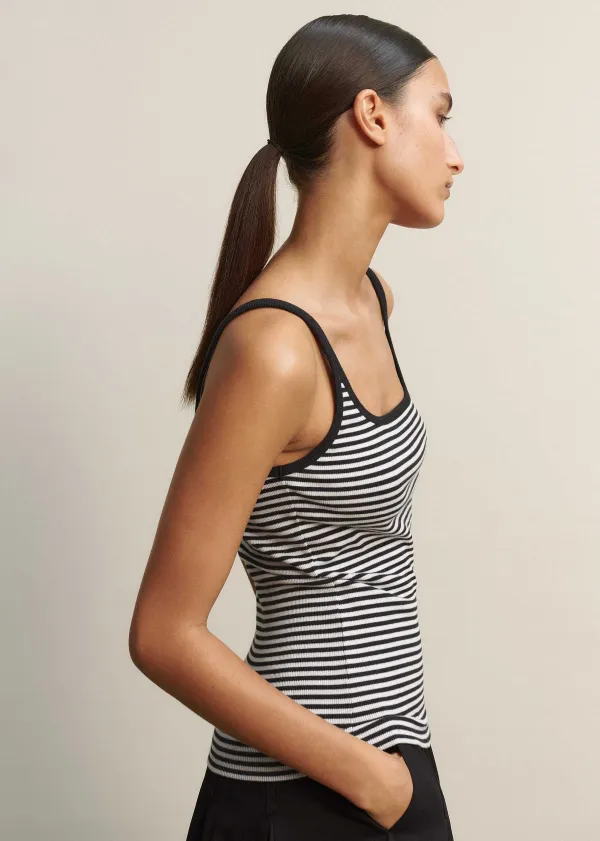 New ME+EM Ultimate Stripe Rib Cami Soft White/Black