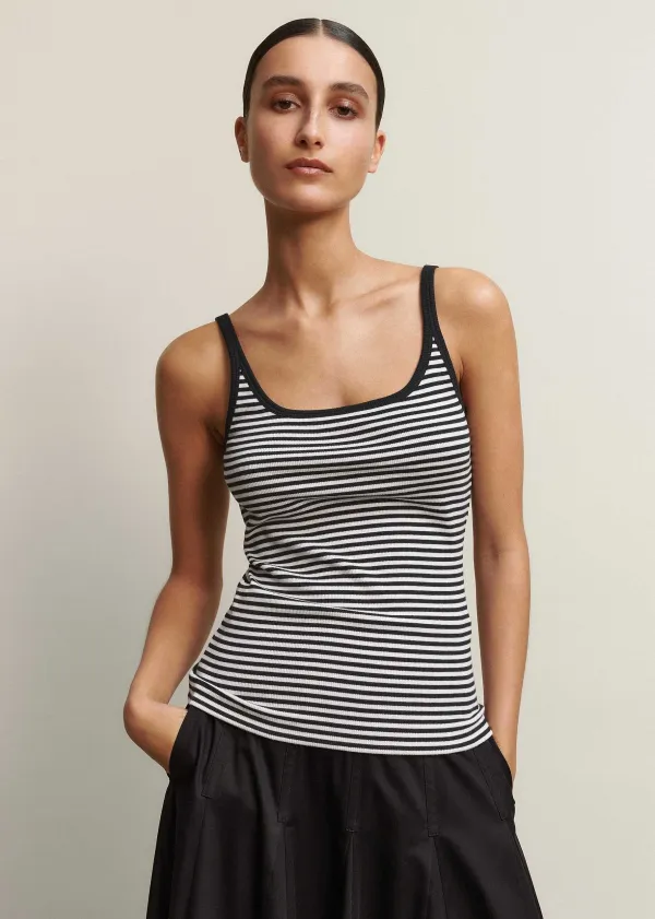 New ME+EM Ultimate Stripe Rib Cami Soft White/Black