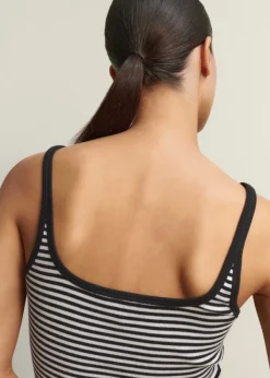 New ME+EM Ultimate Stripe Rib Cami Soft White/Black