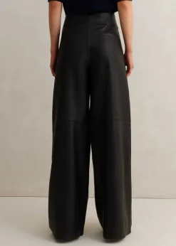 Discount ME+EM Ultra-Soft Leather Wide-Leg Trouser Black