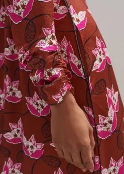 New ME+EM Waterlily Print Maxi Dress + Belt Pecan/Pink/Light Cream