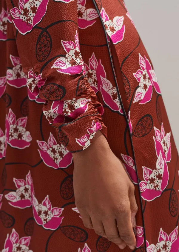 New ME+EM Waterlily Print Maxi Dress + Belt Pecan/Pink/Light Cream