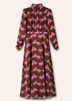 New ME+EM Waterlily Print Maxi Dress + Belt Pecan/Pink/Light Cream