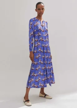 ME+EM Waterlily Print Midi Dress Winter Lilac/Black/Multi