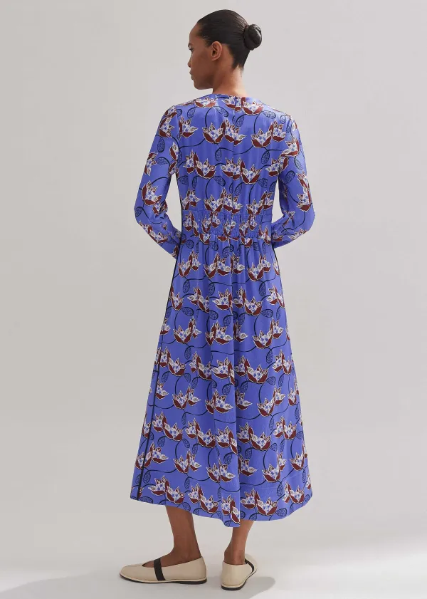 ME+EM Waterlily Print Midi Dress Winter Lilac/Black/Multi