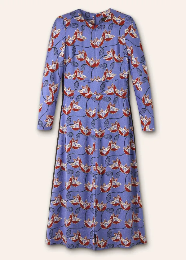 ME+EM Waterlily Print Midi Dress Winter Lilac/Black/Multi