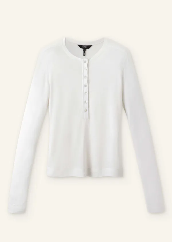 ME+EM Wool Jersey Henley Top Fresh White