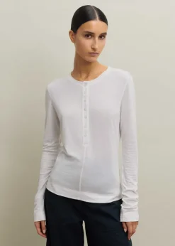ME+EM Wool Jersey Henley Top Fresh White